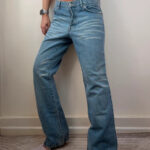 Drykorn Mid Rise 10” Distressed Flared Bootcut Jeans W32 L32 UK12-14 Light Blue Stitch Pocket y2k