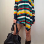 Wallis Linen Cotton Green Rainbow Stripe Oversized Asymmetrical Top XL UK18-20 lightweight jumper