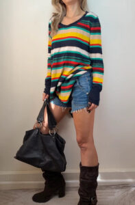 Wallis Linen Cotton Green Rainbow Stripe Oversized Asymmetrical Top XL — photo 2 of 8