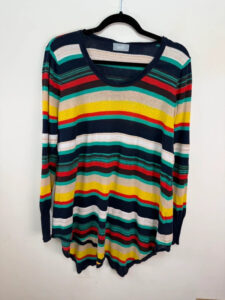 Wallis Linen Cotton Green Rainbow Stripe Oversized Asymmetrical Top XL — photo 3 of 8