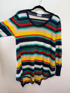 Wallis Linen Cotton Green Rainbow Stripe Oversized Asymmetrical Top XL — photo 7 of 8