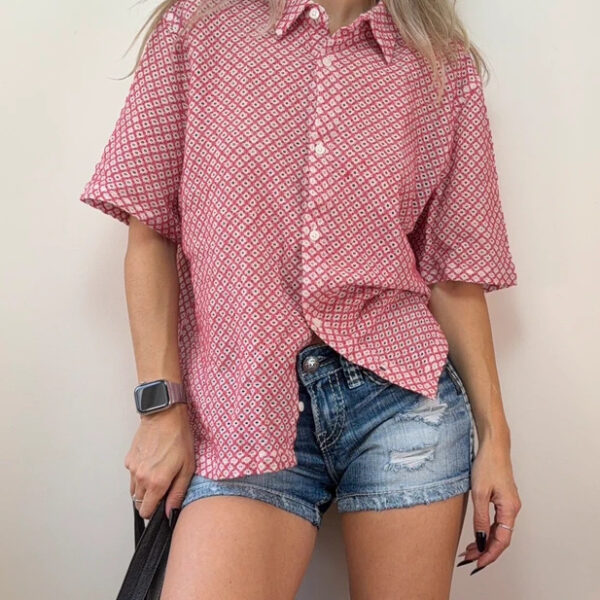 Hollister Boxy Fit Crochet Button Shirt S UK 8/10 Pink White Open Knit Cami Cottagecore