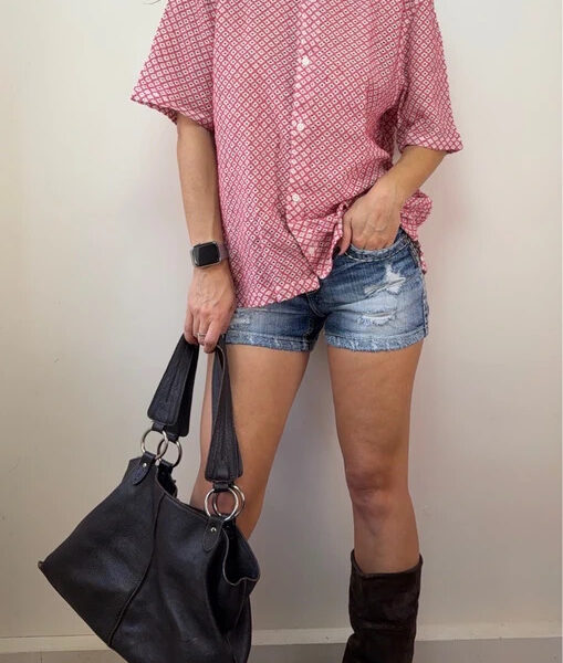 Hollister Boxy Fit Crochet Button Shirt S UK 8/10 Pink White Open Knit Cami Cottagecore
