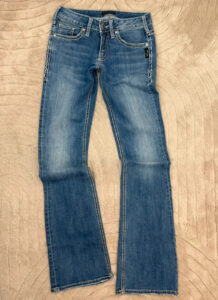 Silver Womens Low rise 8” Bootcut Flared Jeans W26 L33 UK 8 Embroidered Stitch - Image 4