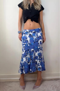 CC Vintage Blue White Floral 100% Linen Maxi Flare Skirt UK14 W32 Cottagecore Soft girl - Image 2