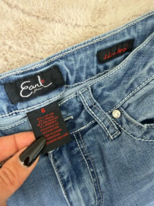 Label on a Earl Jeans piece, UK 10