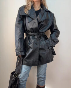 New York & Company Men's Leather Glossy Black Belted Midi Trench Coat XL