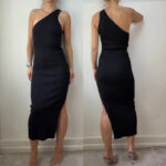 Mango womens Black One Shoulder Ribbed fitted Maxi Dress