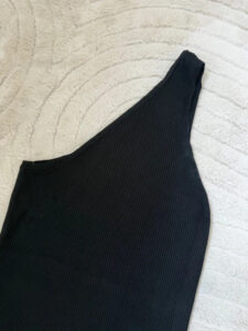 Mango womens Black One Shoulder Ribbed fitted Maxi Dress — photo 4 of 7