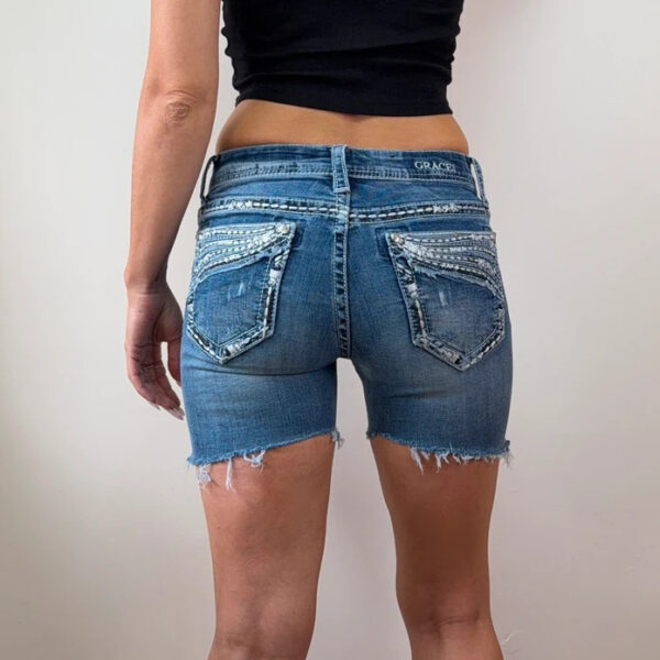 Grace in LA womens Embroidered Bermuda low Shorts jeans W25 uk8/S Y2K Western