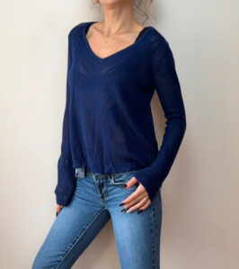M&S womens Navy Open Knit Crochet V-Neck Long sleeve Top — photo 2 of 11