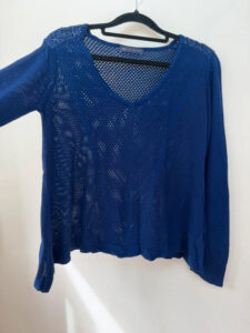 M&S womens Navy Open Knit Crochet V-Neck Long sleeve Top — photo 3 of 11