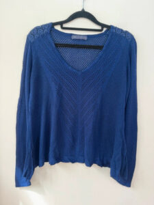 M&S womens Navy Open Knit Crochet V-Neck Long sleeve Top — photo 4 of 11
