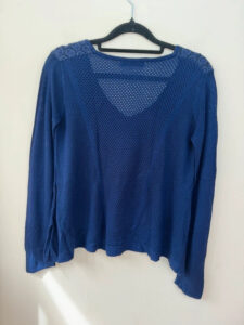 M&S womens Navy Open Knit Crochet V-Neck Long sleeve Top — photo 5 of 11