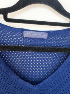 M&S womens Navy Open Knit Crochet V-Neck Long sleeve Top — photo 6 of 11