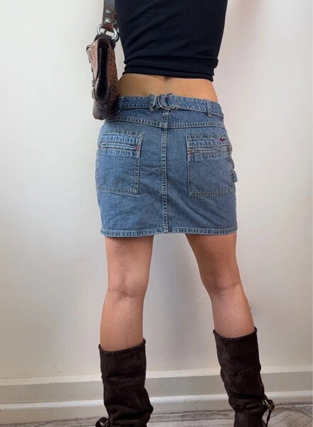 Esprit Jeans Womens Low rise Denim Cargo Mini Skirt UK10 W30 Zip Pockets