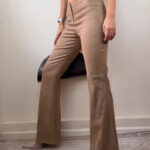 Vintage womens y2K Camel Faux Suede Flared Low rise Trousers Boho UK8-10 W29 S