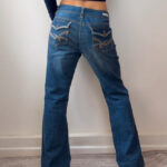 LEI Sophia womens Flare Jeans UK16 W34 Y2K Embroidered Flaps Stitch Mid Rise