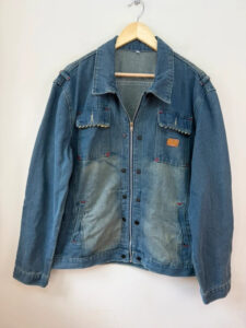 Vintage 2000s Mens XL Denim Utility Trucker Jacket Workwear Oversized Zip biker - Image 3