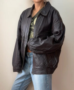 Vintage 80s Mens Brown Genuine Leather Bomber Jacket Oversized XL Aviator Biker