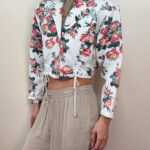 Cote a Cote Womens Y2K Floral Corset Lace-Up Cropped Denim Blazer Jacket UK 8-10