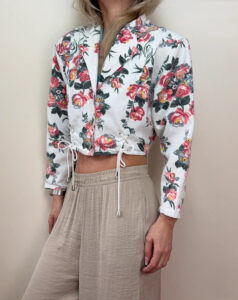 Cote a Cote Women's Y2K Floral Corset Lace-Up Cropped Denim Blazer Jacket