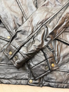 Vintage Mens Glossy Black Patchwork Lambskin Leather Utility Zip Jacket UK M Biker Moto - Image 9
