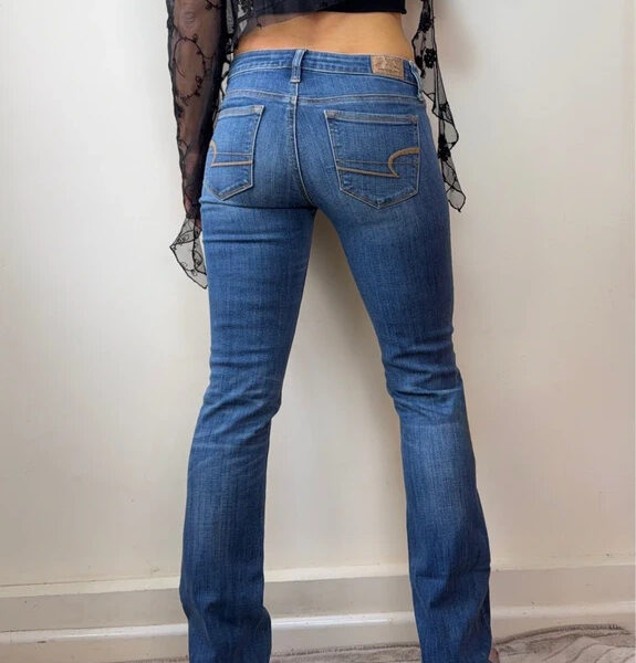 American Eagle Stretch Low Rise 8" Bootcut Flare Jeans UK8/S Tall W29L34 Y2K 00s