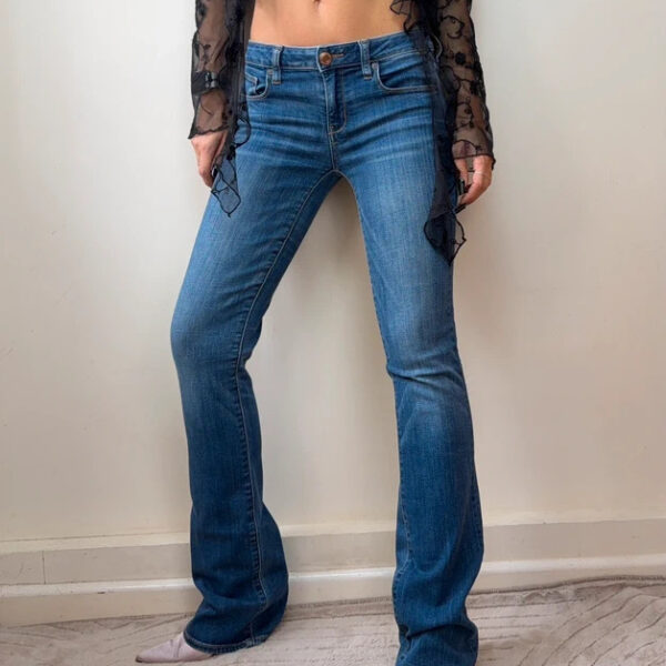 American Eagle Stretch Low Rise 8" Bootcut Flare Jeans UK8/S Tall W29L34 Y2K 00s