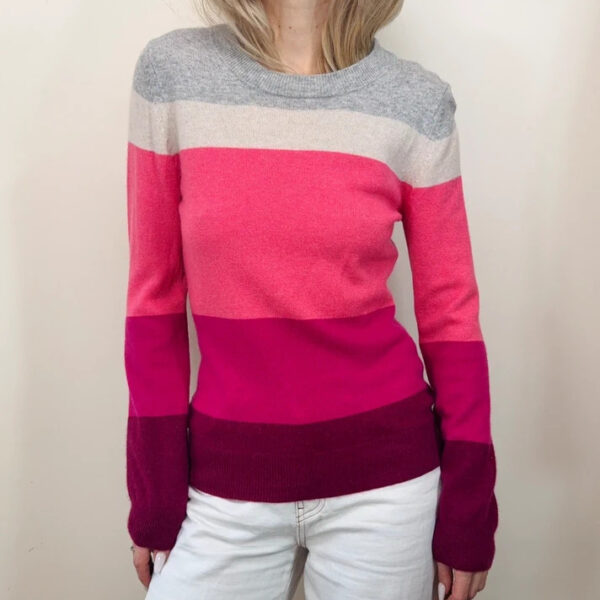 John Lewis Womens Pure 100% Cashmere Colour Block Fitted Jumper UK10/S Pink Grey