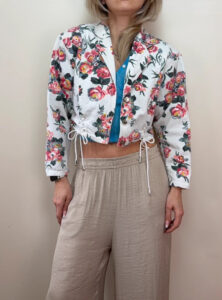 Cote a Cote Women's Y2K Floral Corset Lace-Up Cropped Denim Blazer Jacket — photo 2 of 14
