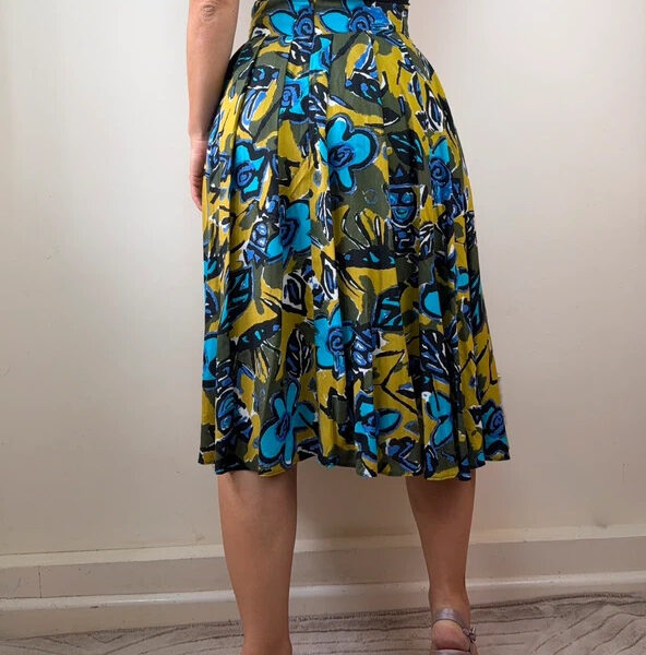 Vintage Wallis Womens Floral Full Midi Pleated Skirt UK8/S W26 100% Viscose