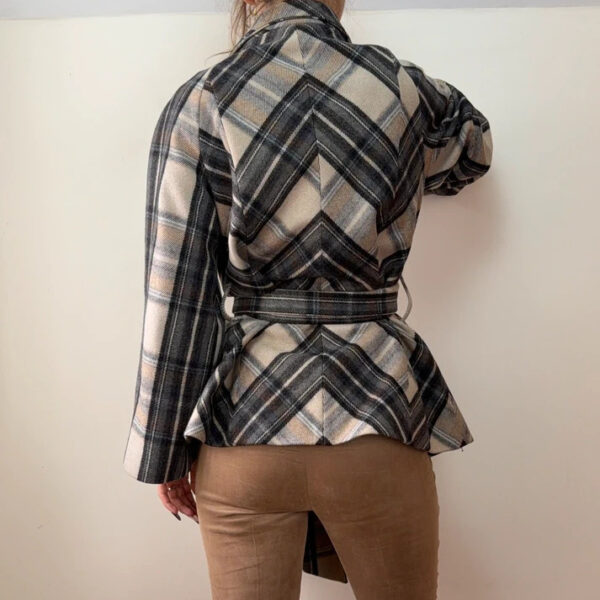 Zara Womens Wool Plaid Belted Jacket Brown Tartan Coat UK14-16 L Check Wrap