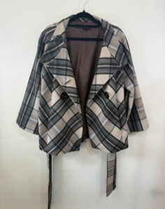 Zara Women's Wool Plaid Belted Jacket Brown Tartan Coat — photo 10 of 15