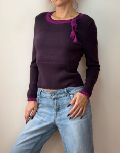 Fenn Wright Manson Womens Purple Pink Bow Knit Fitted Jumper Boatneck Top UK10/S