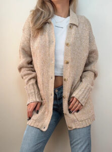 Vintage St Michael Silk Cotton Beige Chunky Knit Button Cardigan Jacket — photo 2 of 8