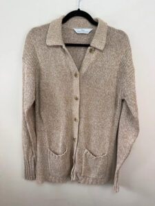 Vintage St Michael Silk Cotton Beige Chunky Knit Button Cardigan Jacket — photo 3 of 8