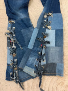 Galliano Women Custom Patchwork Flare Charm Lace-up Low Rise 7.5” Jeans W28/UK10 - Image 11