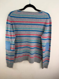 John Lewis Women's pure 100% cashmere striped V-neck fitted grey jumper — photo 4 of 9