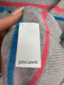 John Lewis Women's pure 100% cashmere striped V-neck fitted grey jumper — photo 6 of 9