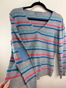 John Lewis Women's pure 100% cashmere striped V-neck fitted grey jumper — photo 9 of 9