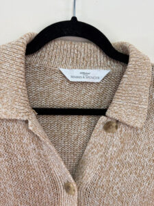 Vintage St Michael Silk Cotton Beige Chunky Knit Button Cardigan Jacket — photo 5 of 8