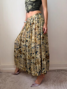 Windsmoor Women Vintage Animal Floral Print Pleated Maxi Skirt UK 8-10/S Mustard