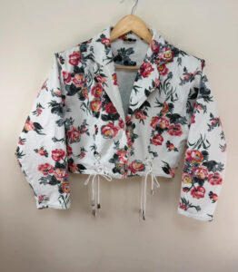Cote a Cote Women's Y2K Floral Corset Lace-Up Cropped Denim Blazer Jacket — photo 4 of 14