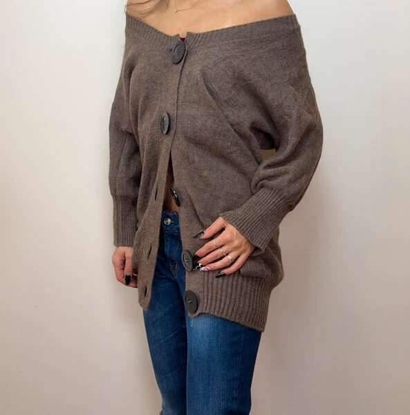 Benetton Womens Alpaca Wool Oversized Slouchy Button Cardigan Brown UK8–10/S