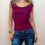 Denock Designs Womens Purple 100% cashmere Beaded Knit Fitted Tank Top UK12-14/M