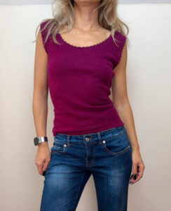 Denock Designs Women's Purple 100% cashmere Beaded Knit Fitted Tank Top