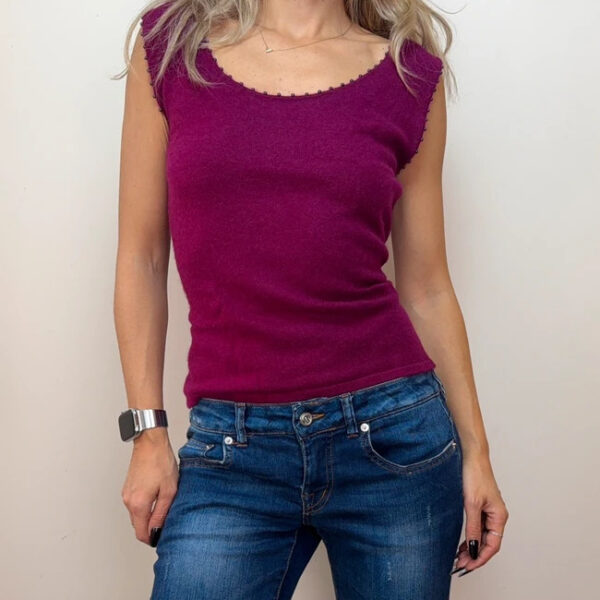 Denock Designs Womens Purple 100% cashmere Beaded Knit Fitted Tank Top UK12-14/M