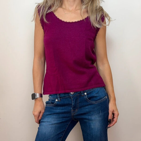 Denock Designs Womens Purple 100% cashmere Beaded Knit Fitted Tank Top UK12-14/M