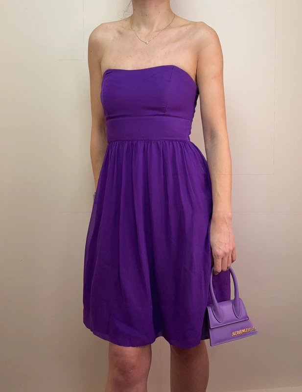 p1-1861.jpg Coast Women's 100% Silk Purple Strapless Prom Cocktail Mini Dress